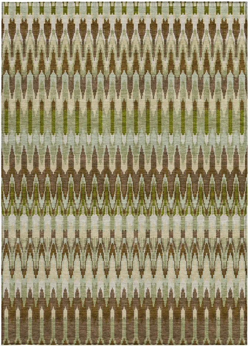 Artichoke Green And Brown Southwestern Washable Indoor Outdoor Area Rug Photo 7