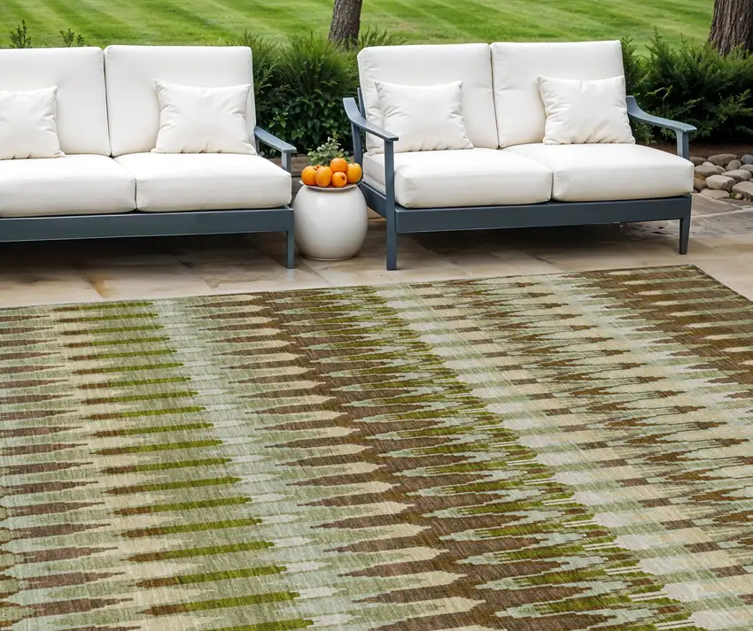 Artichoke Green And Brown Southwestern Washable Indoor Outdoor Area Rug Photo 1