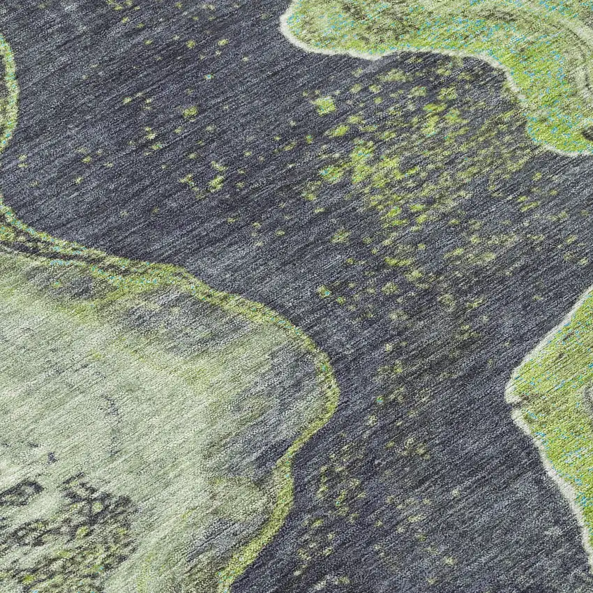 Artichoke Green And Charcoal Abstract Washable Indoor Outdoor Area Rug Photo 3