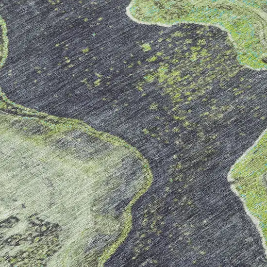 Artichoke Green And Charcoal Abstract Washable Indoor Outdoor Area Rug Photo 1