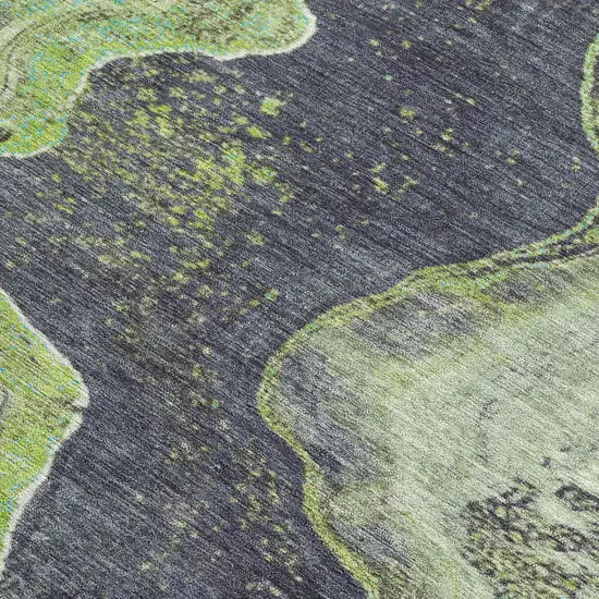 Artichoke Green And Charcoal Abstract Washable Indoor Outdoor Area Rug Photo 3