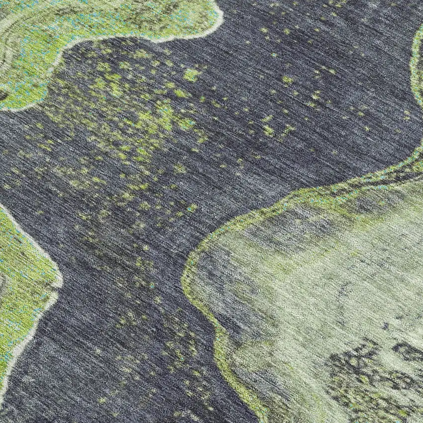 Artichoke Green And Charcoal Abstract Washable Indoor Outdoor Area Rug Photo 3