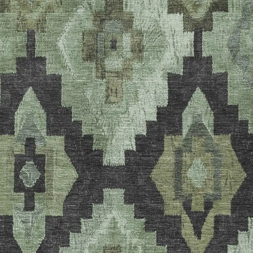 Artichoke Green And Charcoal Aztec Washable Indoor Outdoor Area Rug Photo 3