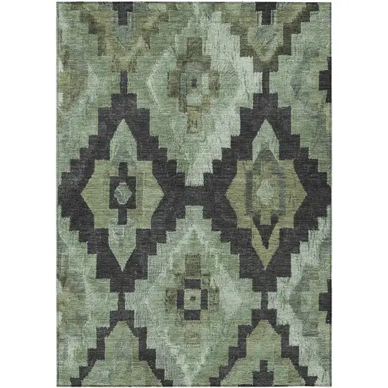 Artichoke Green And Charcoal Aztec Washable Indoor Outdoor Area Rug Photo 1
