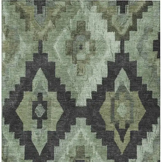 Artichoke Green And Charcoal Aztec Washable Indoor Outdoor Area Rug Photo 4