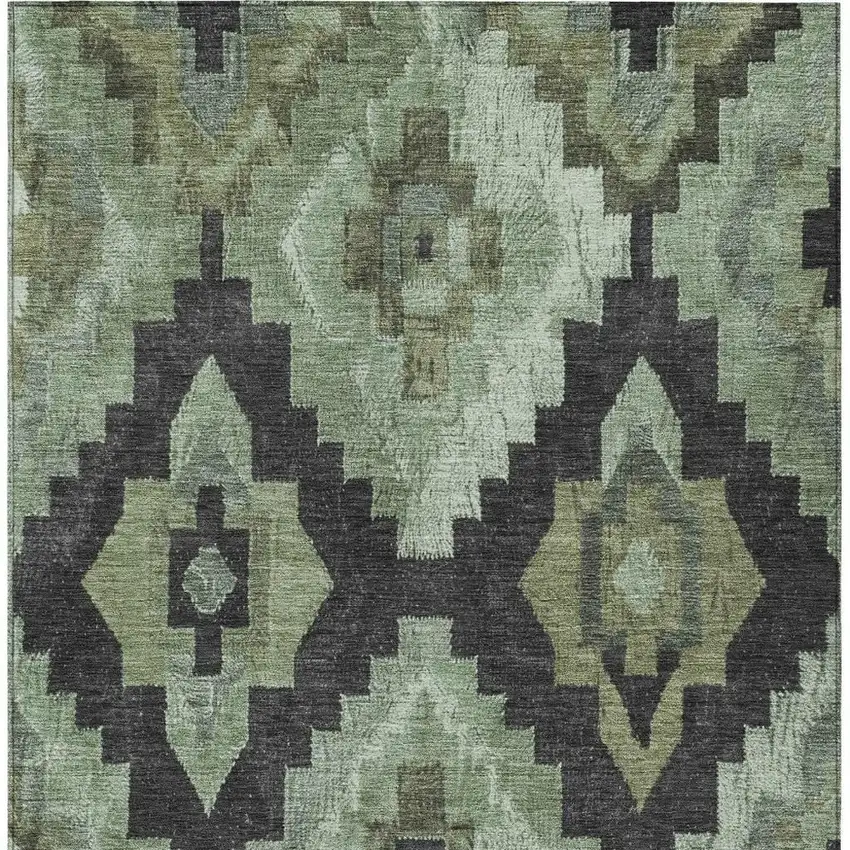 Artichoke Green And Charcoal Aztec Washable Indoor Outdoor Area Rug Photo 4