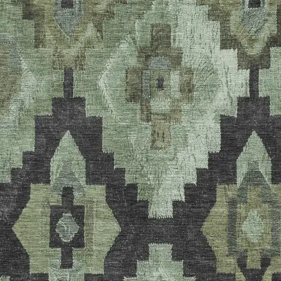 Artichoke Green And Charcoal Aztec Washable Indoor Outdoor Area Rug Photo 3