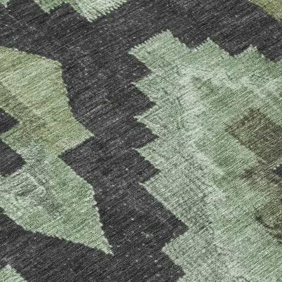 Artichoke Green And Charcoal Aztec Washable Indoor Outdoor Area Rug Photo 9
