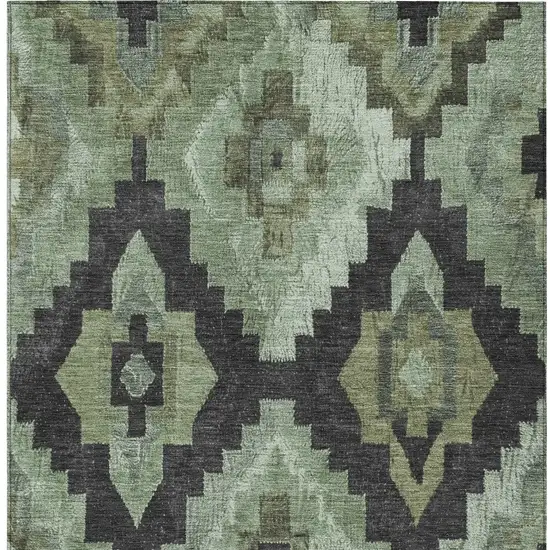 Artichoke Green And Charcoal Aztec Washable Indoor Outdoor Area Rug Photo 7