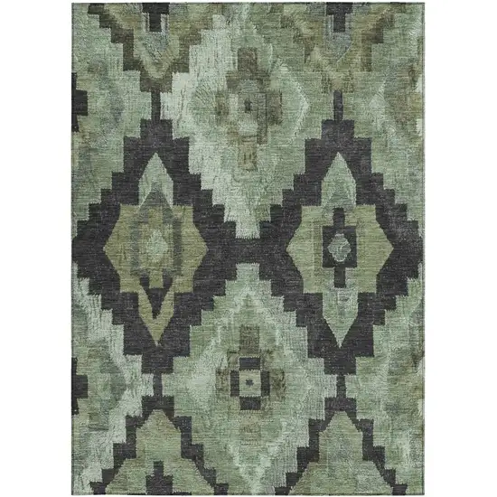 Artichoke Green And Charcoal Aztec Washable Indoor Outdoor Area Rug Photo 4