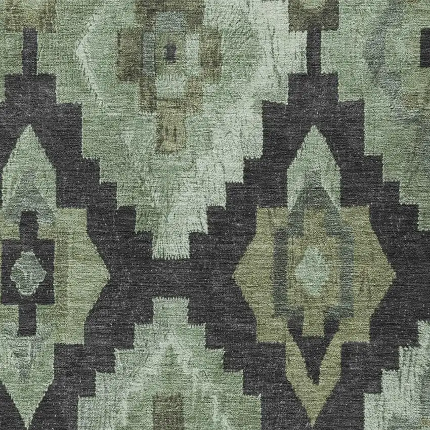 Artichoke Green And Charcoal Aztec Washable Indoor Outdoor Area Rug Photo 3