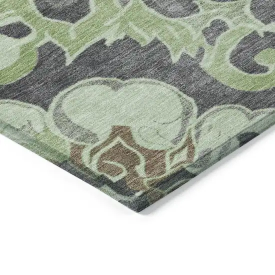 Artichoke Green And Charcoal Damask Washable Indoor Outdoor Area Rug Photo 9