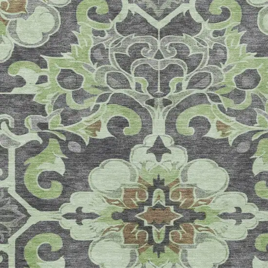 Artichoke Green And Charcoal Damask Washable Indoor Outdoor Area Rug Photo 3