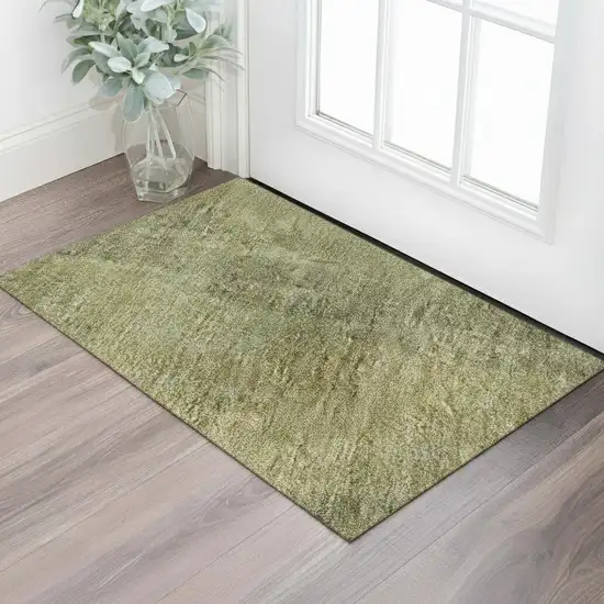 Artichoke Green And Copper Abstract Washable Area Rug With UV Protection Photo 2