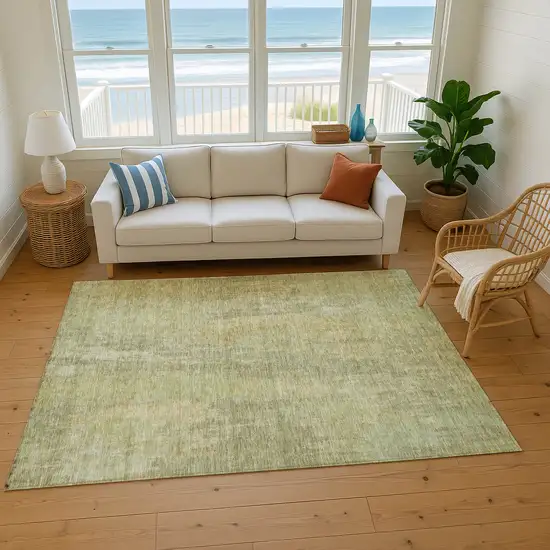 Artichoke Green And Copper Abstract Washable Area Rug With UV Protection Photo 3