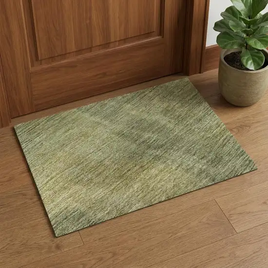 Artichoke Green And Copper Abstract Washable Area Rug With UV Protection Photo 1