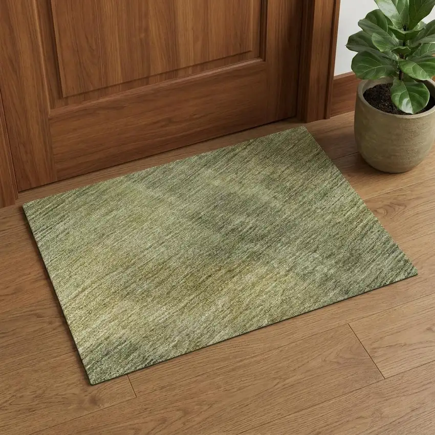 Artichoke Green And Copper Abstract Washable Area Rug With UV Protection Photo 1