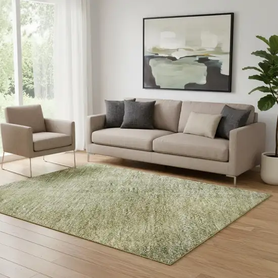 Artichoke Green And Copper Abstract Washable Area Rug With UV Protection Photo 2