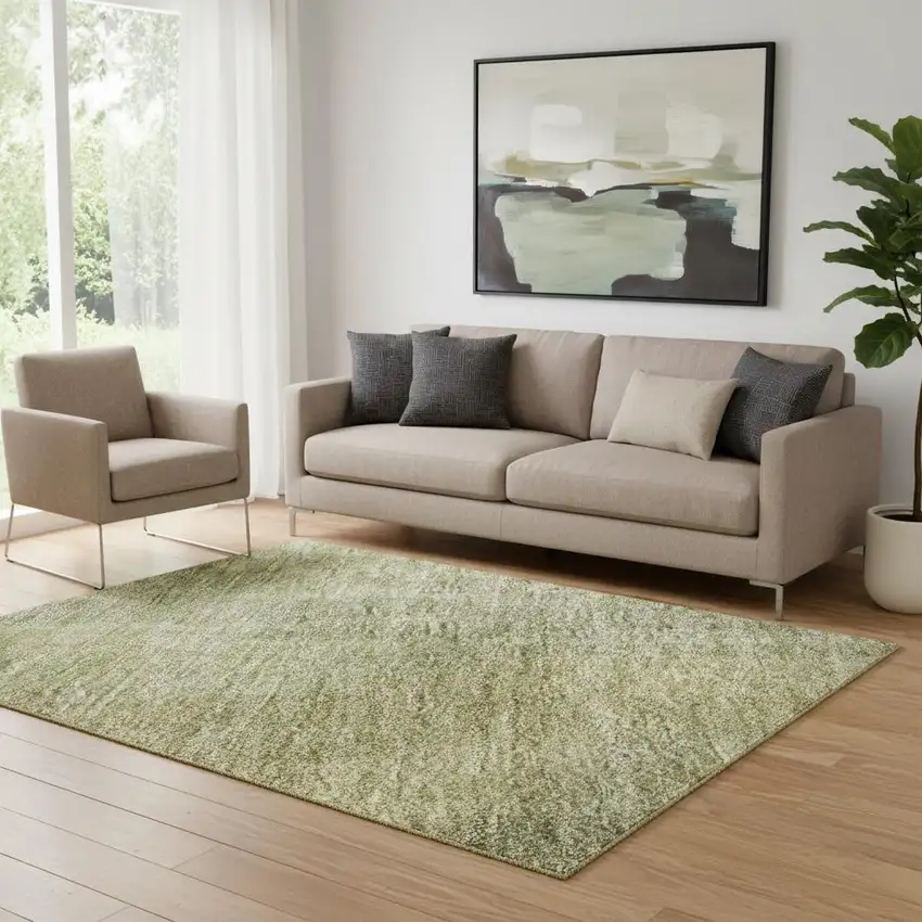 Artichoke Green And Copper Abstract Washable Area Rug With UV Protection Photo 2