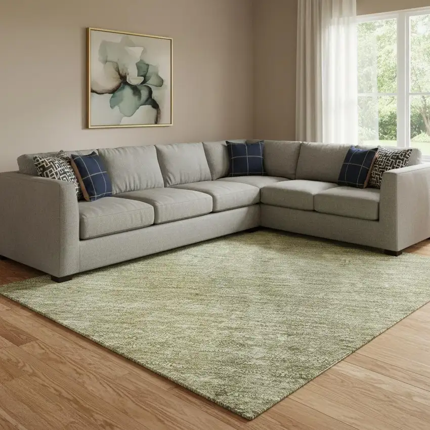 Artichoke Green And Copper Abstract Washable Area Rug With UV Protection Photo 2