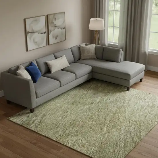 Artichoke Green And Copper Abstract Washable Area Rug With UV Protection Photo 2