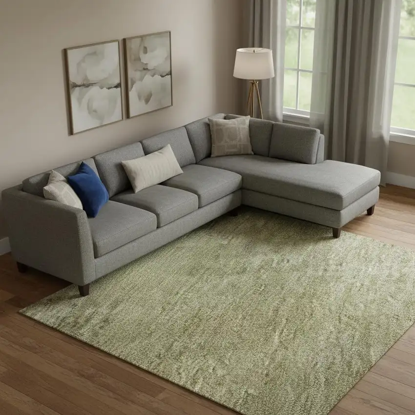 Artichoke Green And Copper Abstract Washable Area Rug With UV Protection Photo 2