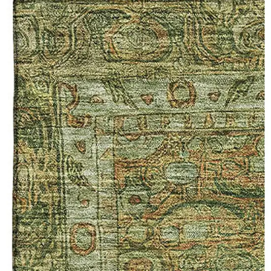 Artichoke Green And Copper Oriental Washable Area Rug With UV Protection Photo 3