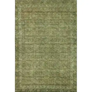 Photo of Artichoke Green And Copper Oriental Washable Area Rug With UV Protection