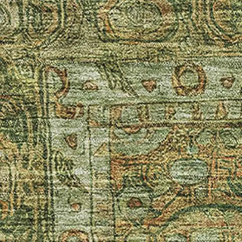 Artichoke Green And Copper Oriental Washable Area Rug With UV Protection Photo 2
