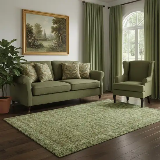 Artichoke Green And Copper Oriental Washable Area Rug With UV Protection Photo 2