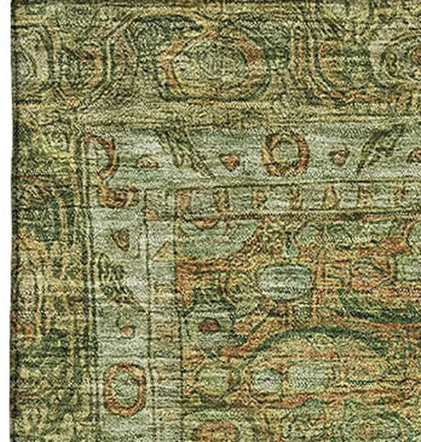 Artichoke Green And Copper Oriental Washable Area Rug With UV Protection Photo 2