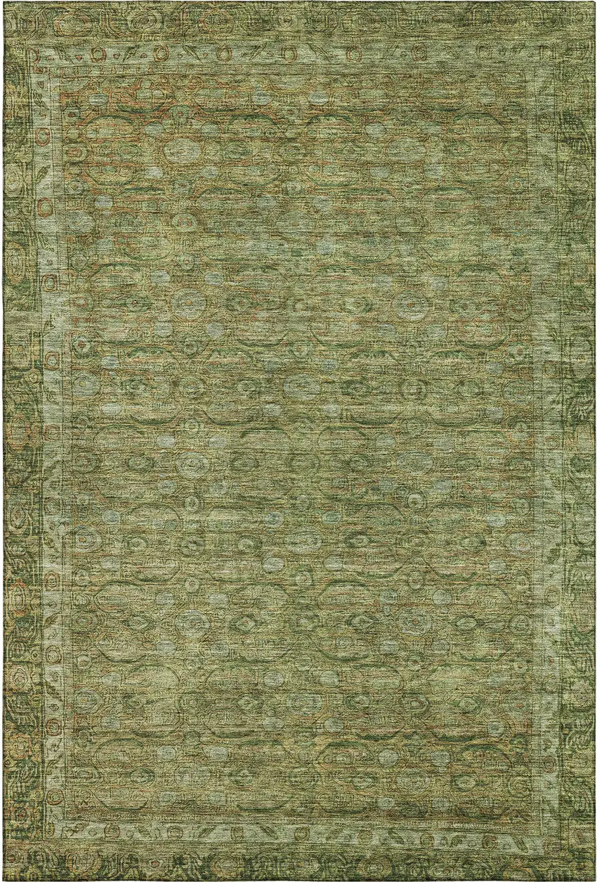 Artichoke Green And Copper Oriental Washable Area Rug With UV Protection Photo 1