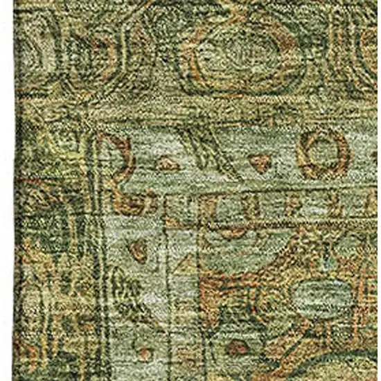 Artichoke Green And Copper Oriental Washable Area Rug With UV Protection Photo 2