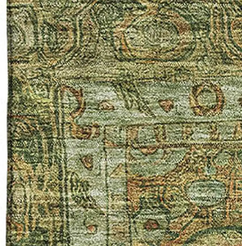 Artichoke Green And Copper Oriental Washable Area Rug With UV Protection Photo 2