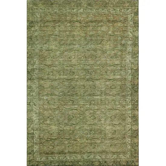 Artichoke Green And Copper Oriental Washable Area Rug With UV Protection Photo 3