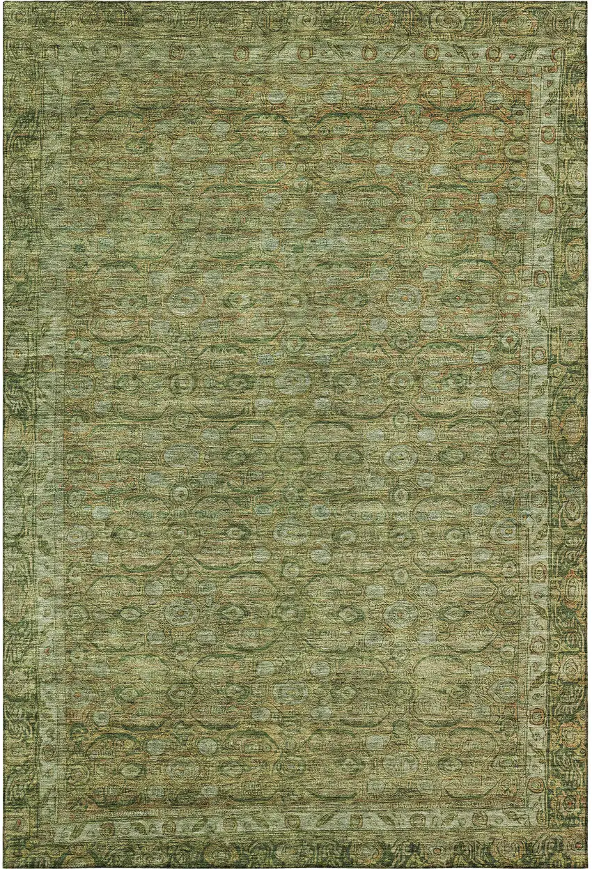 Artichoke Green And Copper Oriental Washable Area Rug With UV Protection Photo 3