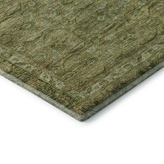 Artichoke Green And Copper Oriental Washable Area Rug With UV Protection Photo 7
