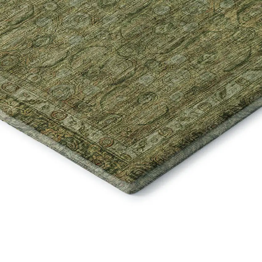 Artichoke Green And Copper Oriental Washable Area Rug With UV Protection Photo 7