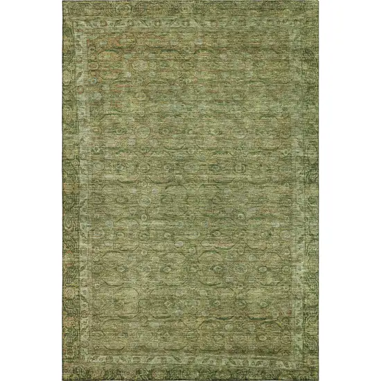 Artichoke Green And Copper Oriental Washable Area Rug With UV Protection Photo 1
