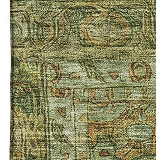 Artichoke Green And Copper Oriental Washable Area Rug With UV Protection Photo 2