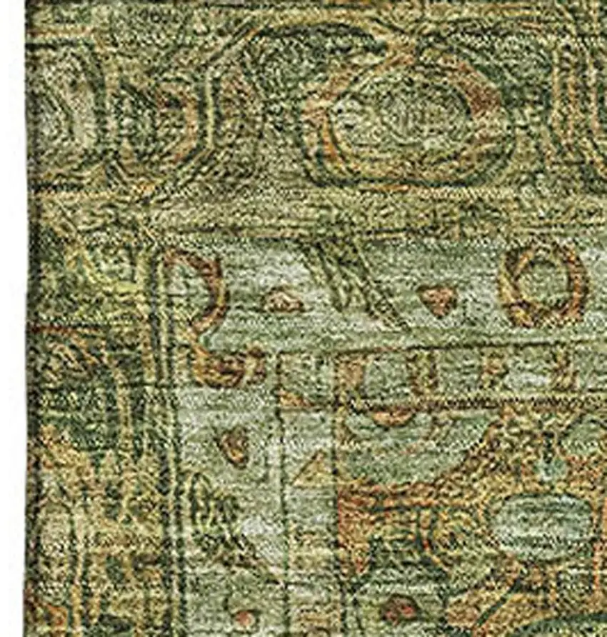 Artichoke Green And Copper Oriental Washable Area Rug With UV Protection Photo 2
