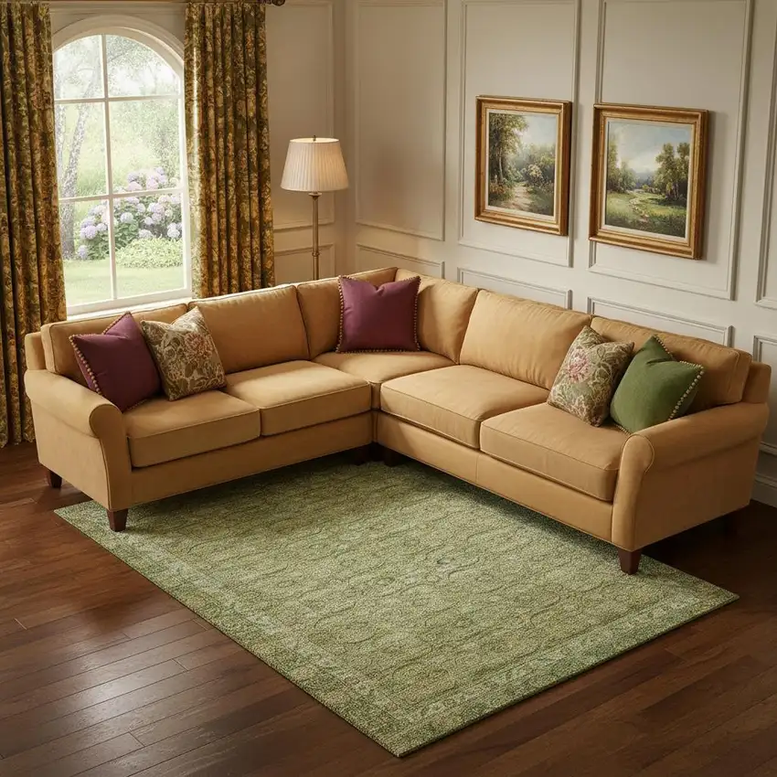 Artichoke Green And Copper Oriental Washable Area Rug With UV Protection Photo 2