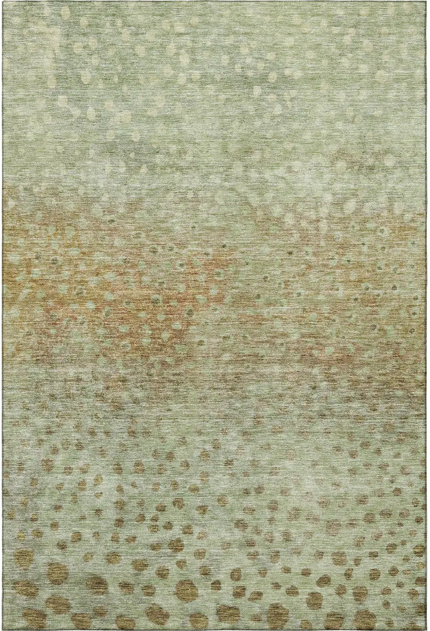 Artichoke Green And Copper Polka Dot Washable Area Rug With UV Protection Photo 3