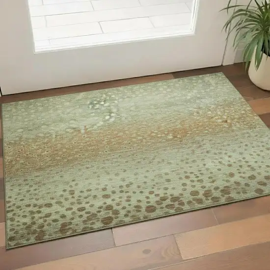 Artichoke Green And Copper Polka Dot Washable Area Rug With UV Protection Photo 2