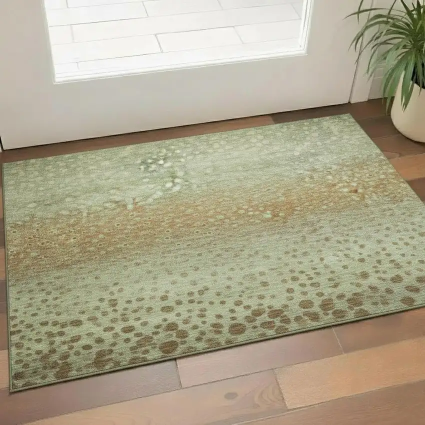 Artichoke Green And Copper Polka Dot Washable Area Rug With UV Protection Photo 2