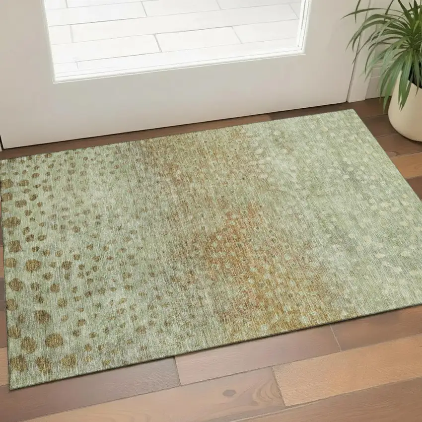 Artichoke Green And Copper Polka Dot Washable Area Rug With UV Protection Photo 1