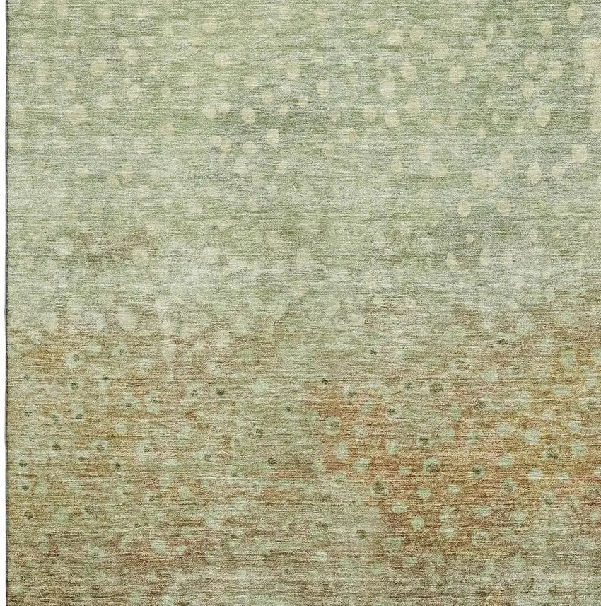 Artichoke Green And Copper Polka Dot Washable Area Rug With UV Protection Photo 3