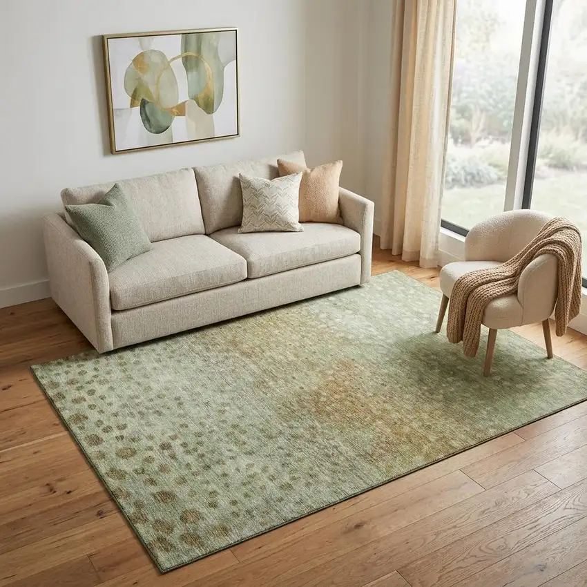 Artichoke Green And Copper Polka Dot Washable Area Rug With UV Protection Photo 1