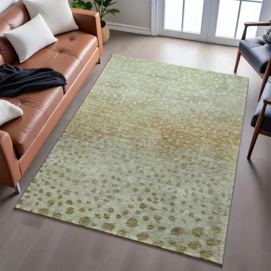 Artichoke Green And Copper Polka Dot Washable Area Rug With UV Protection Photo 5