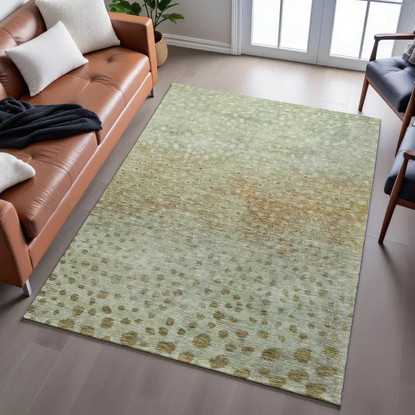 Artichoke Green And Copper Polka Dot Washable Area Rug With UV Protection Photo 5